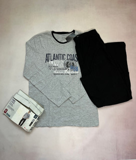 پیژامه مردانه Townland با طرح Atlantic Coast – ست بلوز آستین بلند طوسی و شلوار مشکی،
